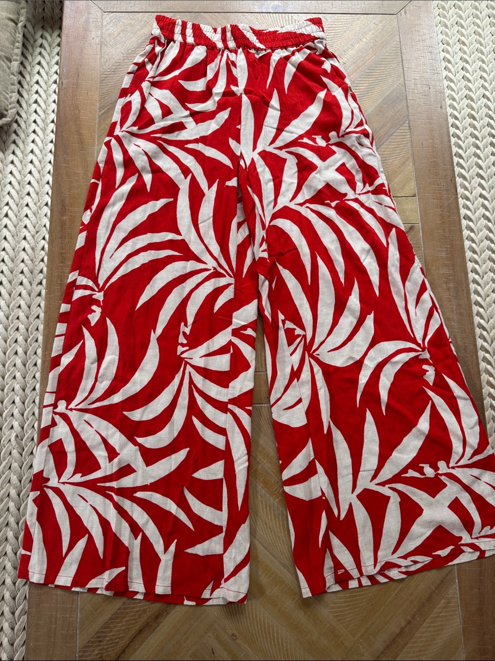 Z Supply Red and Cream Tropical Wide-Leg Pants
